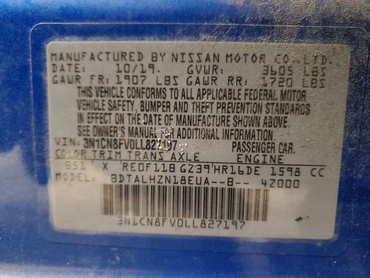 2020 NISSAN VERSA SR photo 12