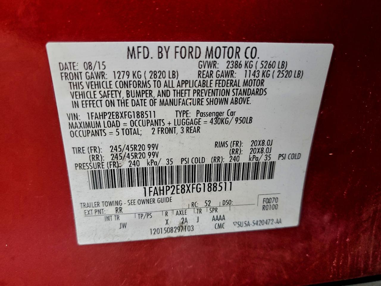 2015 FORD TAURUS SEL photo 12