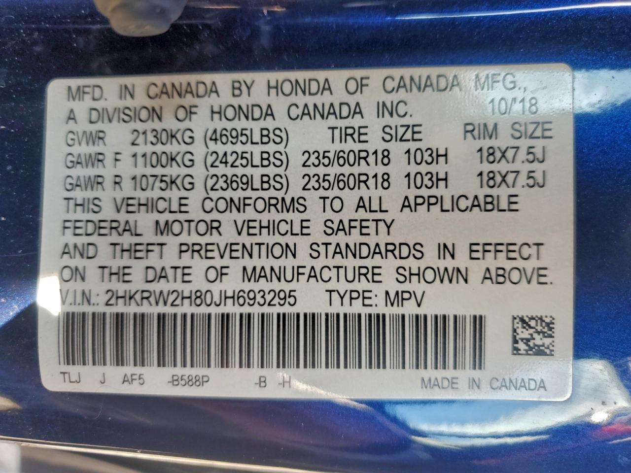 2018 HONDA CR-V EXL photo 13