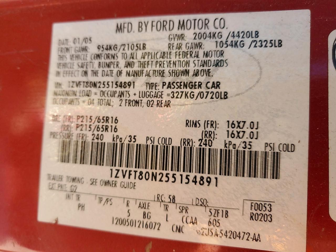 2005 FORD MUSTANG photo 12