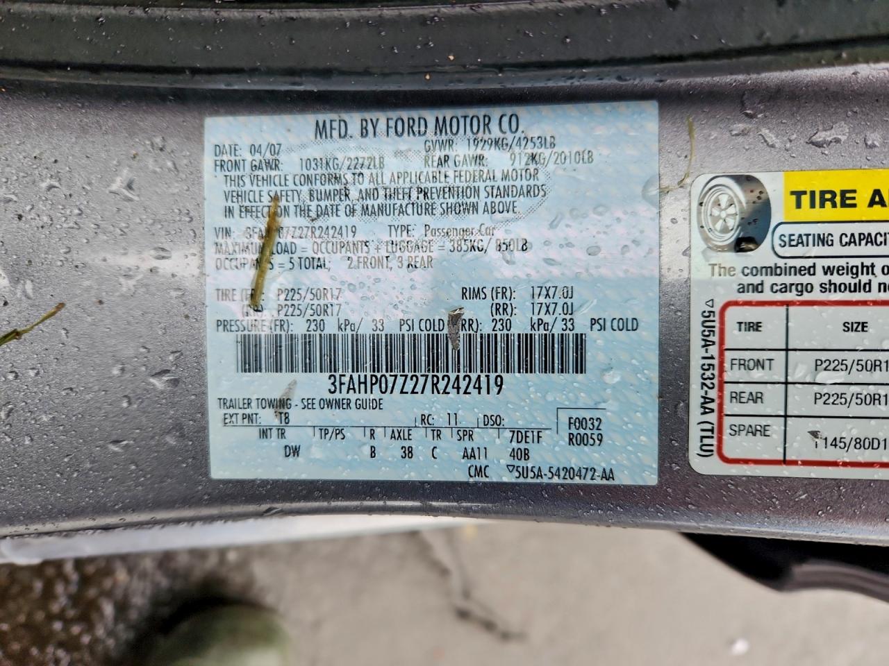 2007 FORD FUSION SE photo 12