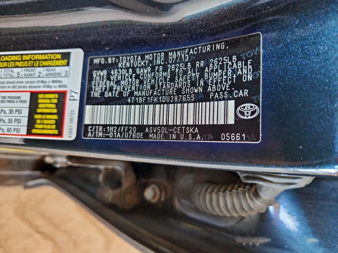 2013 TOYOTA CAMRY L photo 12