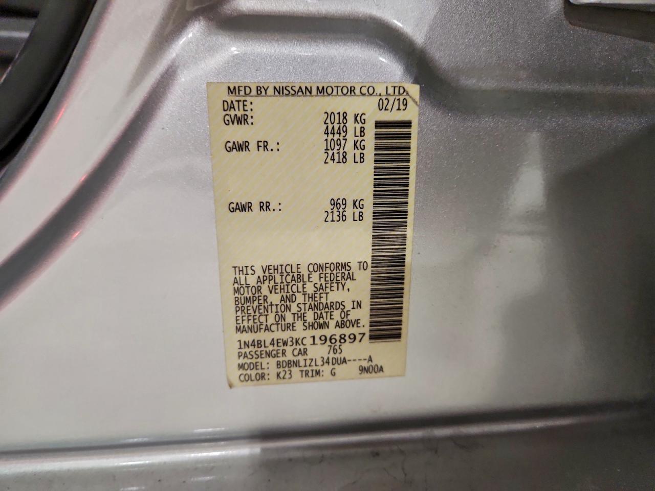 2019 NISSAN ALTIMA SL photo 12