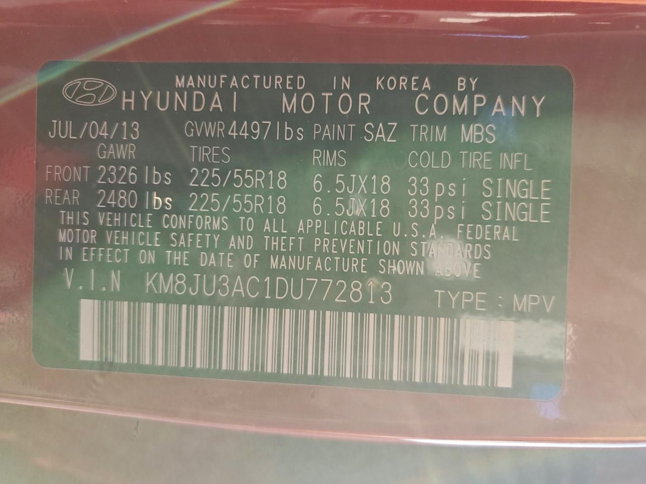 2013 HYUNDAI TUCSON GLS photo 13