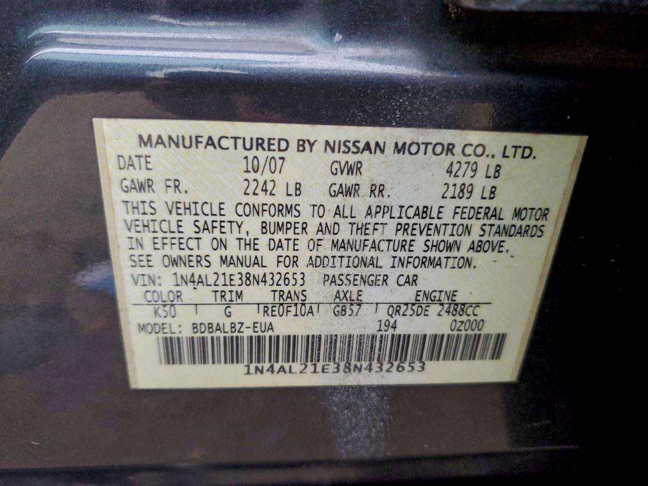 2008 NISSAN ALTIMA 2.5 photo 12