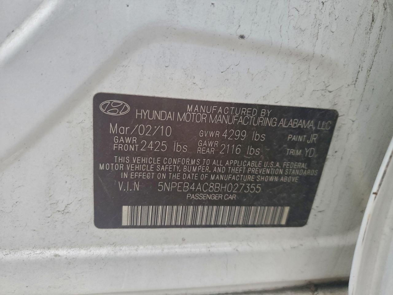 2011 HYUNDAI SONATA GLS photo 12