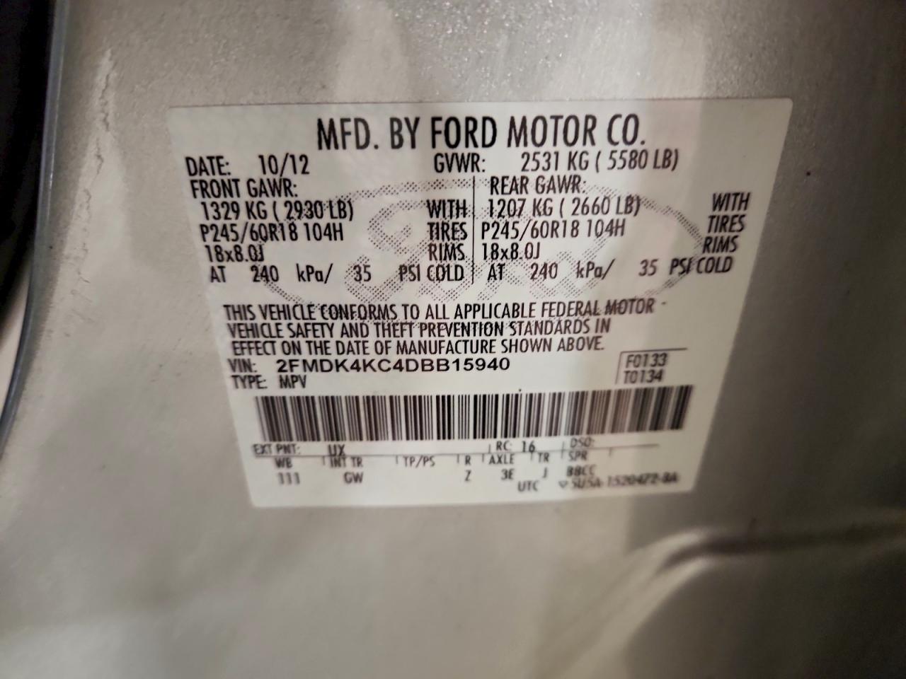 2013 FORD EDGE LIMITED photo 14