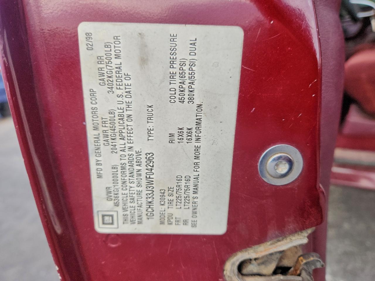 1998 CHEVROLET GMT-400 K3500 photo 12