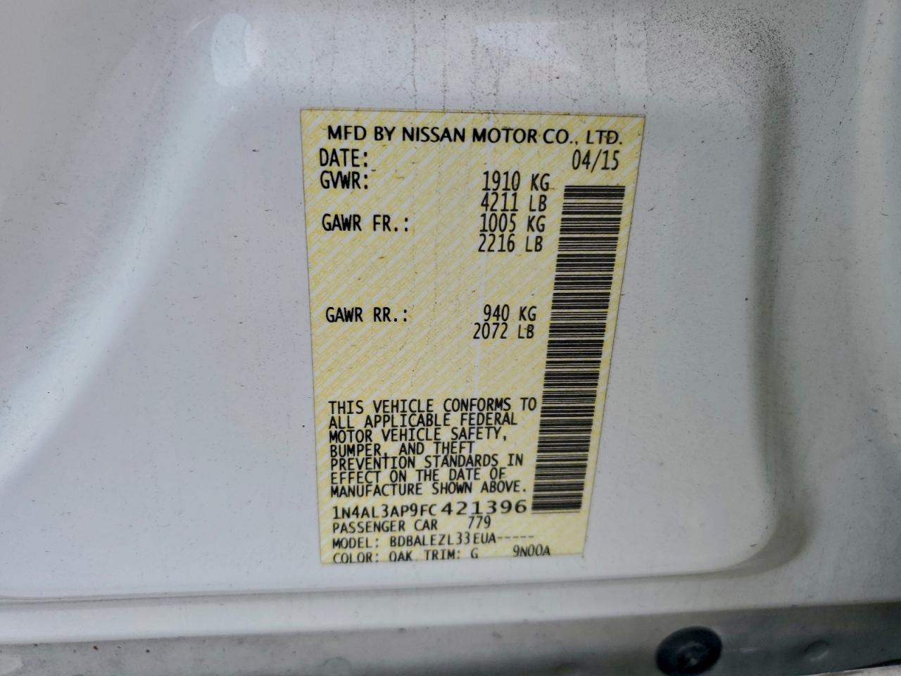 2015 NISSAN ALTIMA 2.5 photo 12