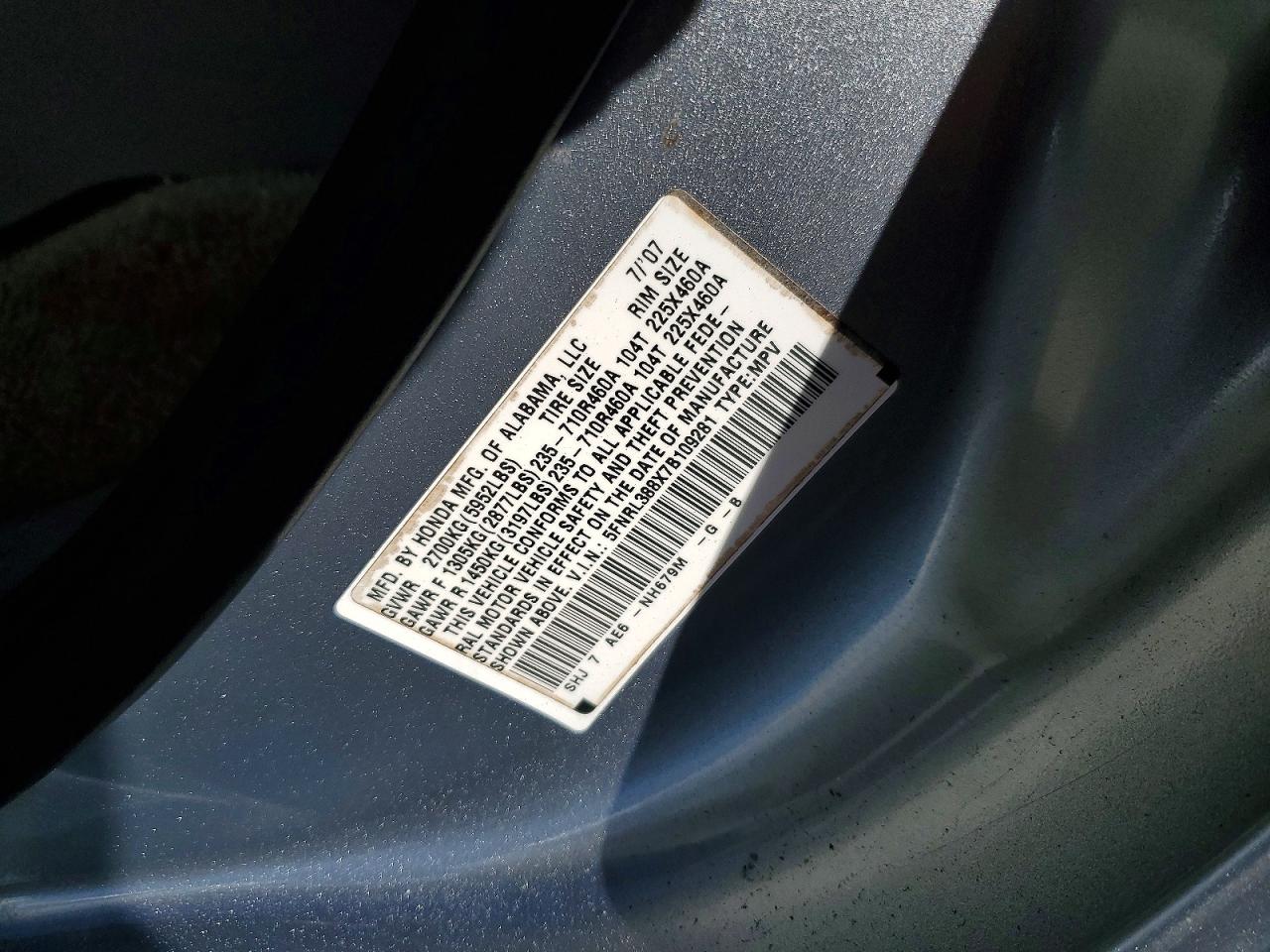 2007 HONDA ODYSSEY TOURING photo 13