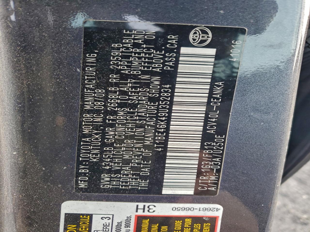 2009 TOYOTA CAMRY BASE photo 12