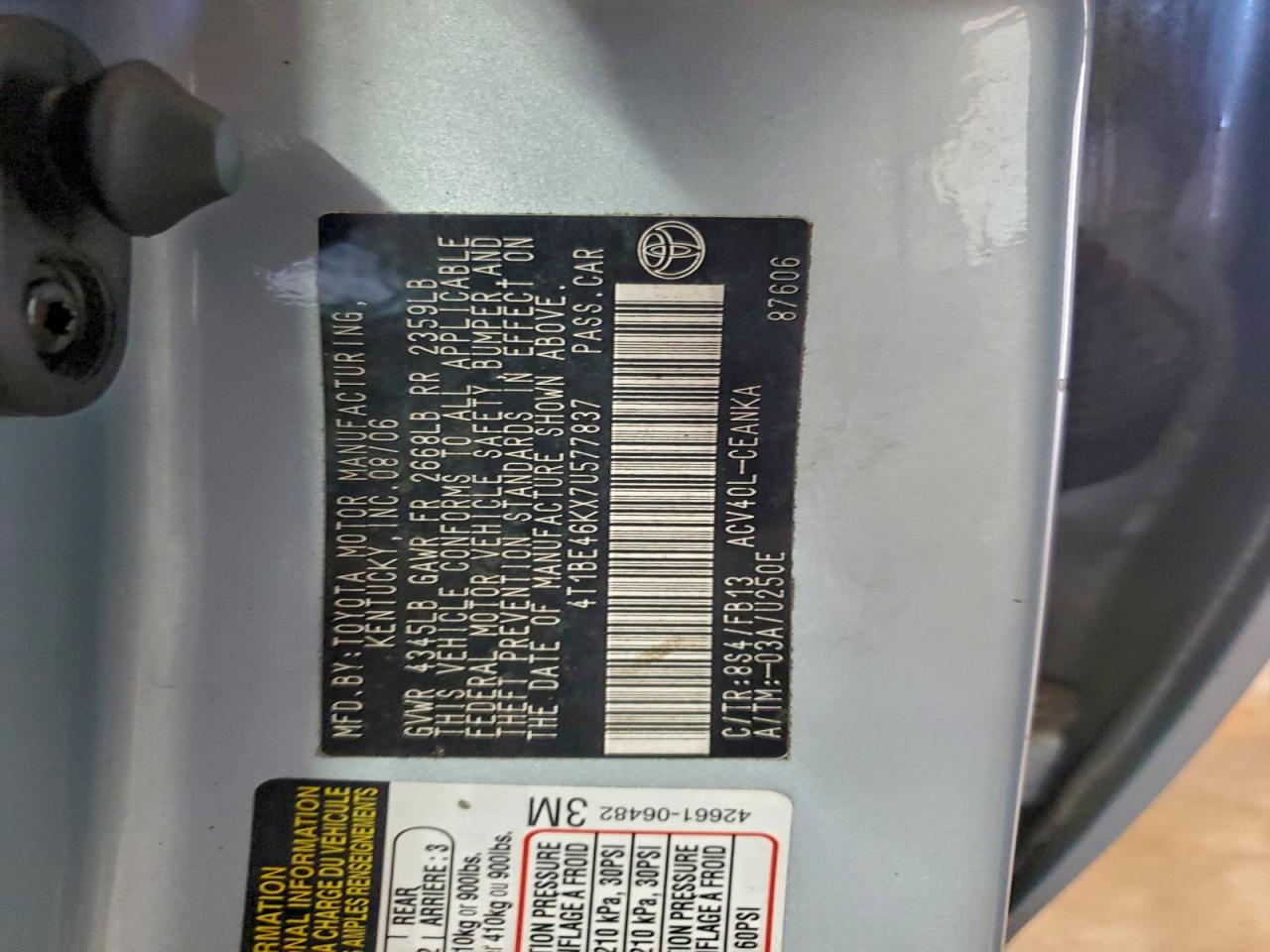 2007 TOYOTA CAMRY CE photo 12