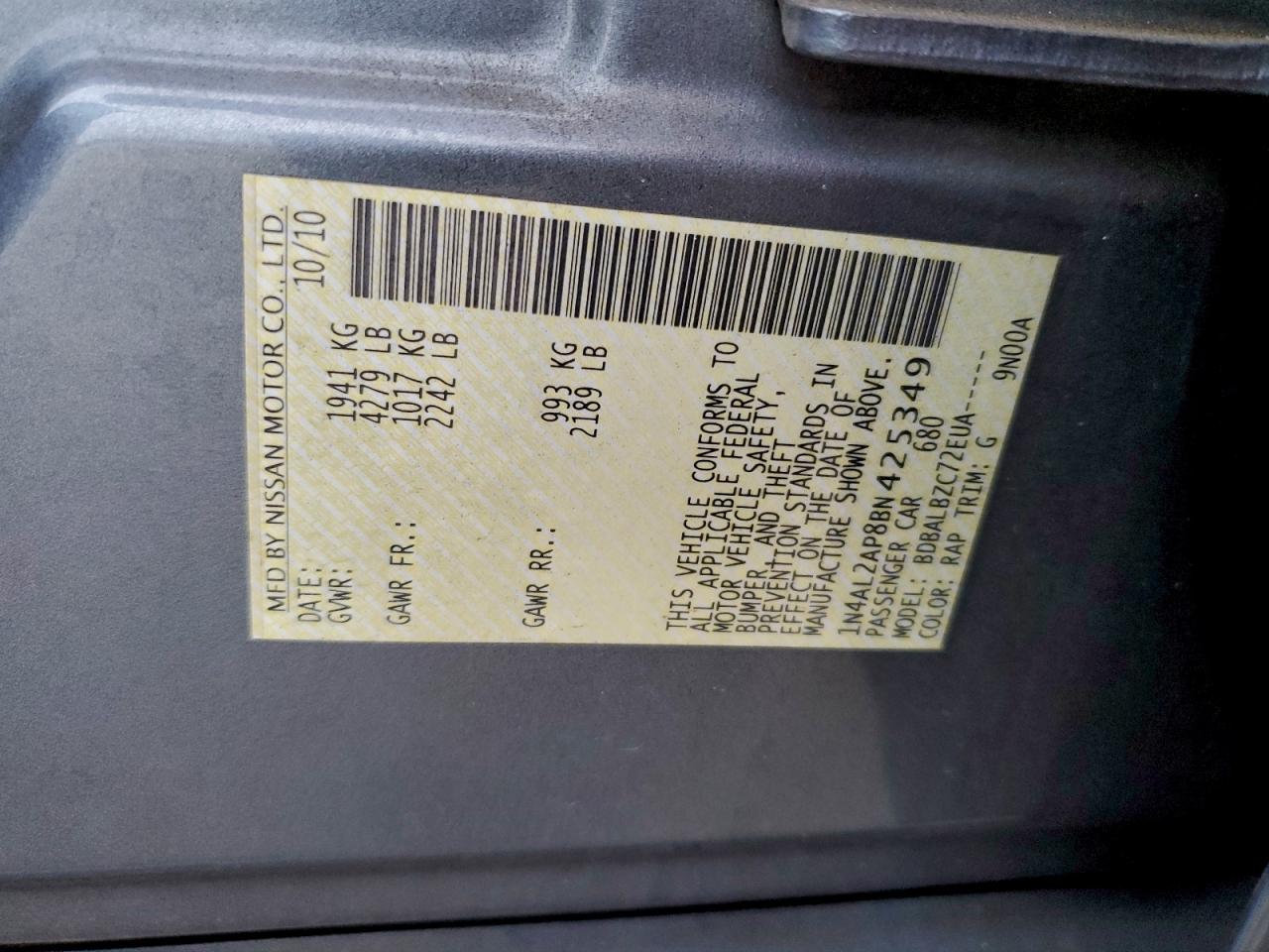 2011 NISSAN ALTIMA BASE photo 12
