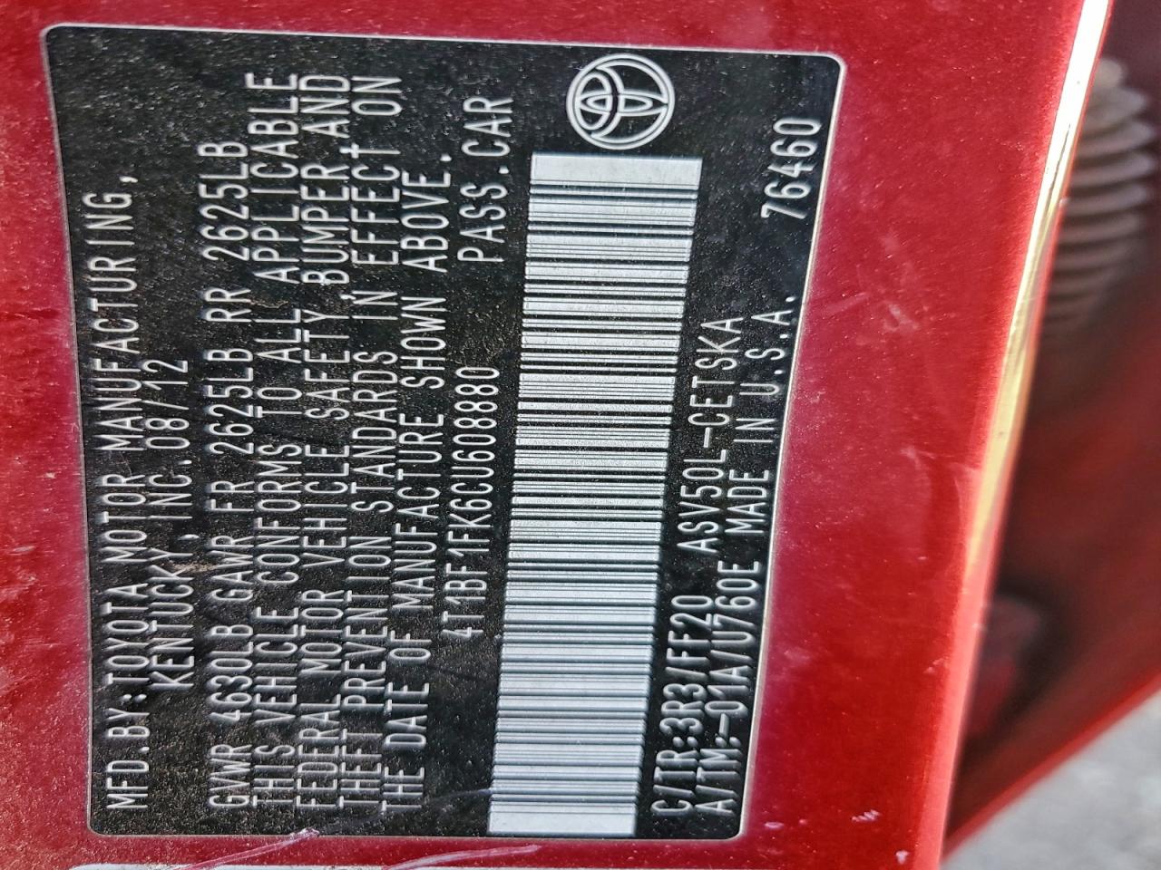 2012 TOYOTA CAMRY BASE photo 12