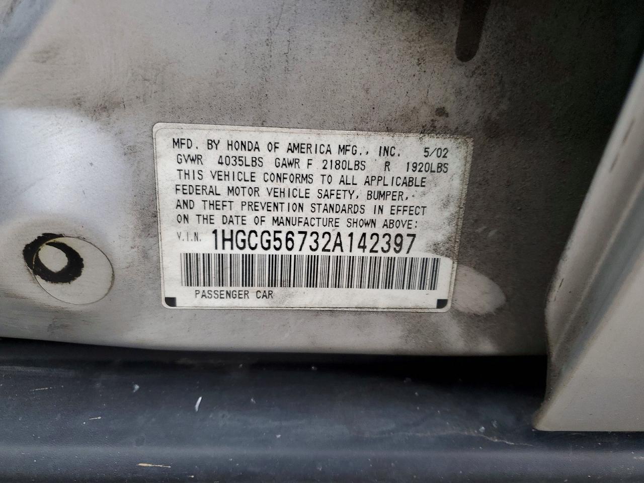 2002 HONDA ACCORD SE photo 12