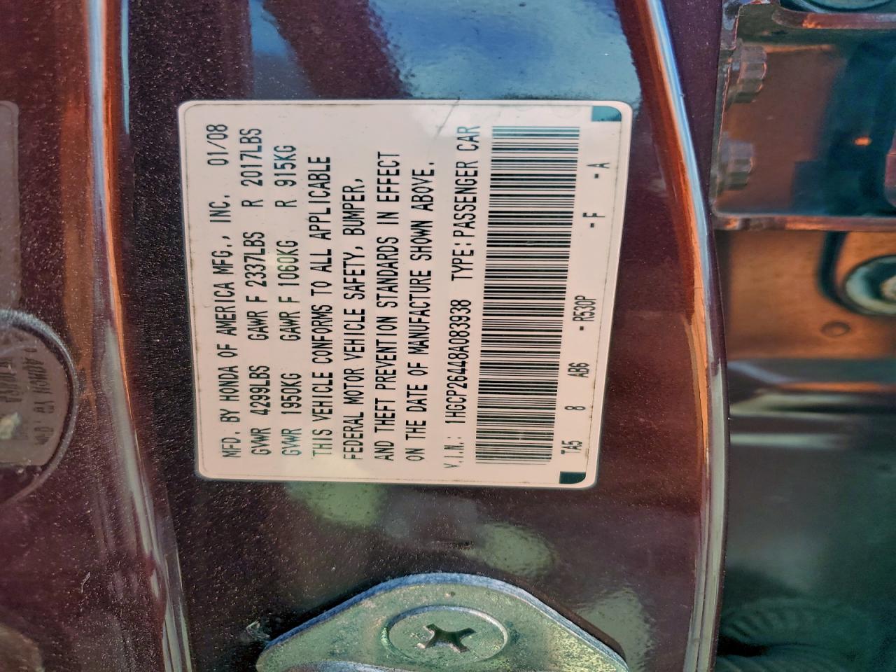 2008 HONDA ACCORD LXP photo 12