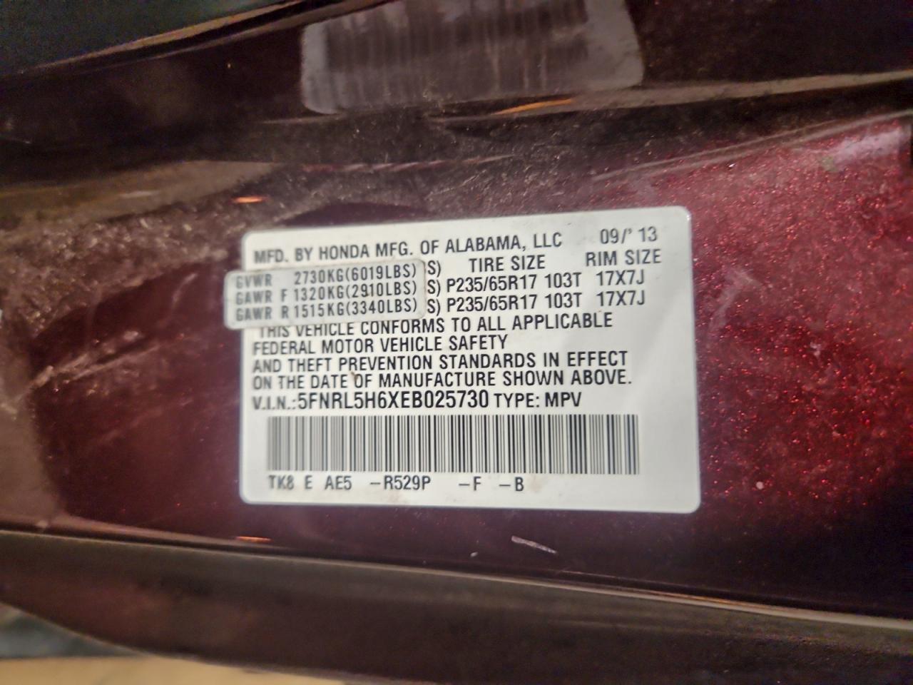 2014 HONDA ODYSSEY EXL photo 13