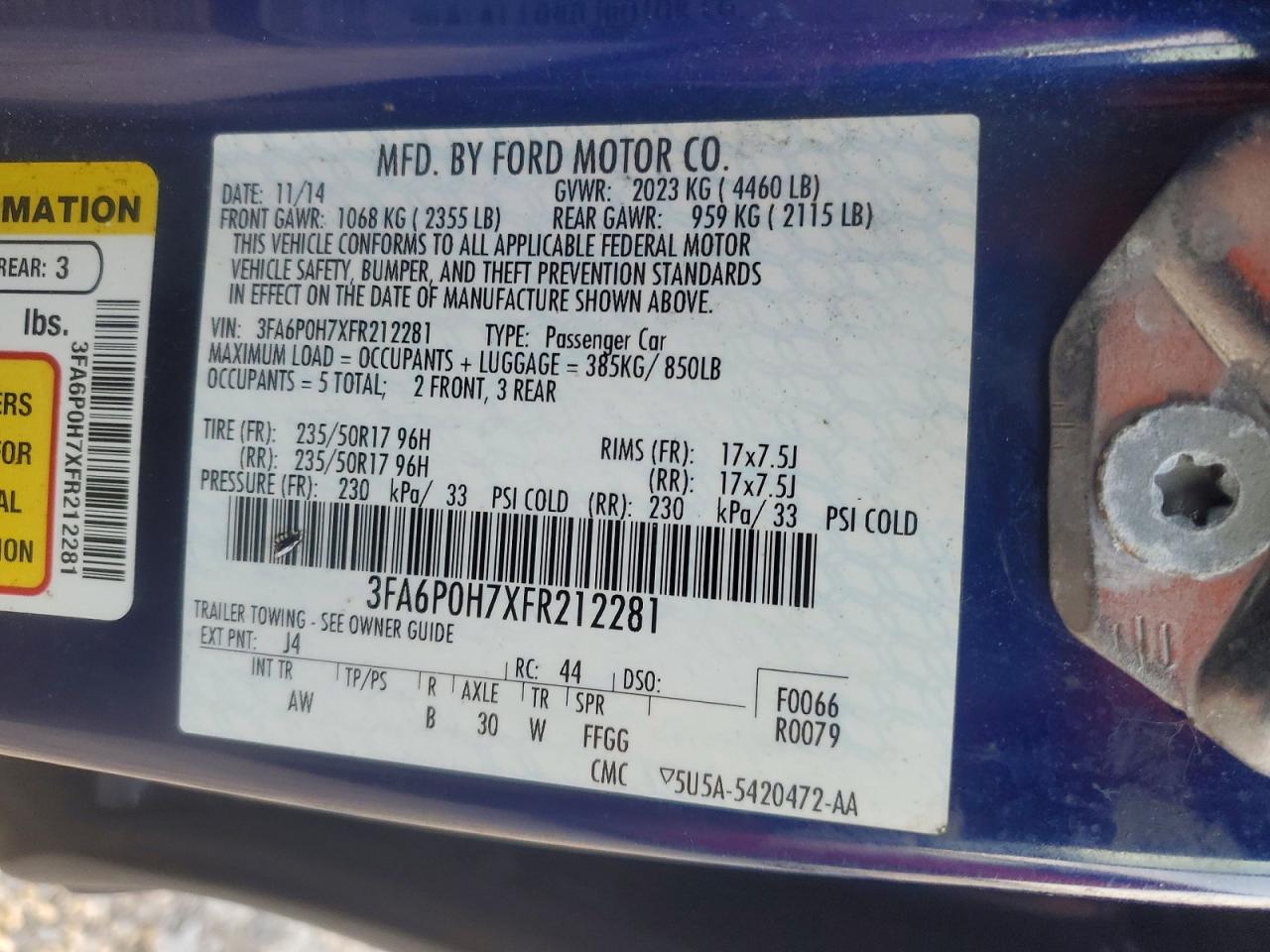 2015 FORD FUSION SE photo 12