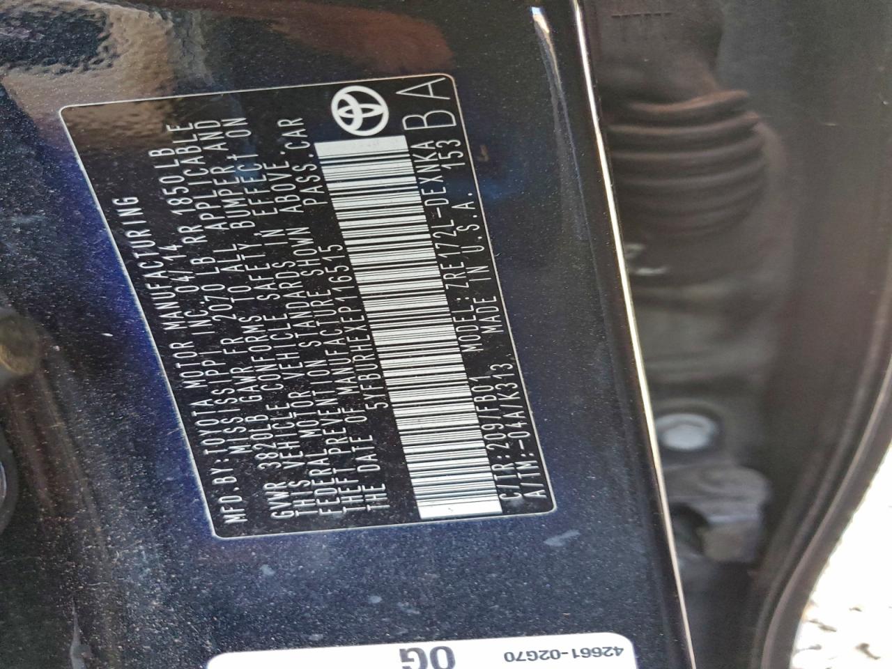 2014 TOYOTA COROLLA L photo 13
