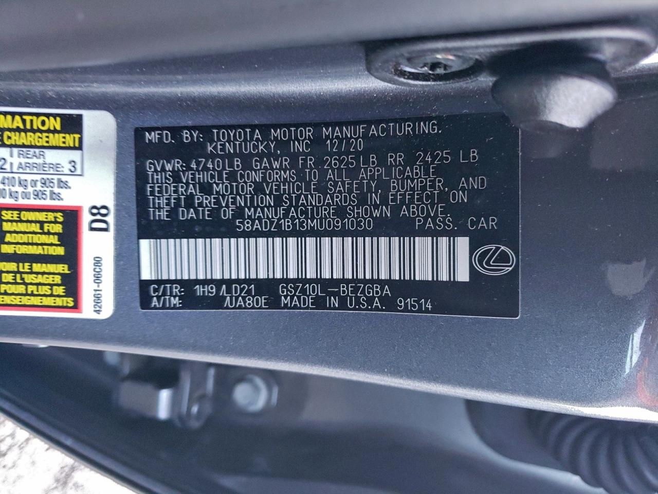 2021 LEXUS ES 350 BASE photo 13