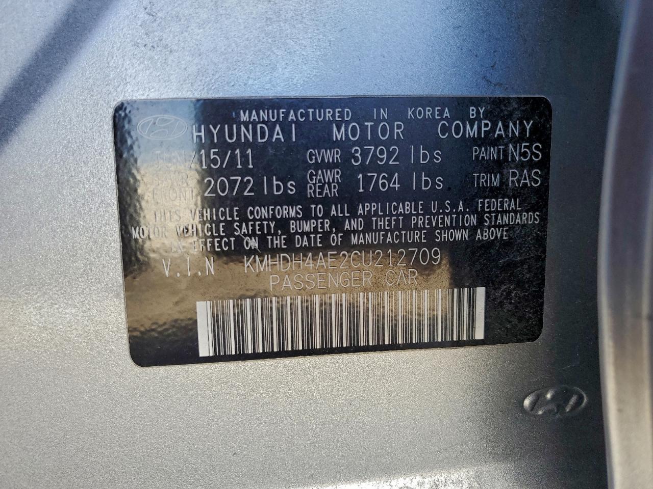 2012 HYUNDAI ELANTRA photo 23