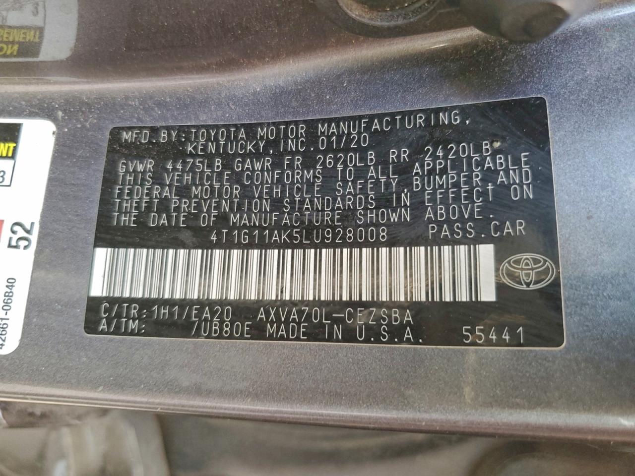 2020 TOYOTA CAMRY SE photo 13