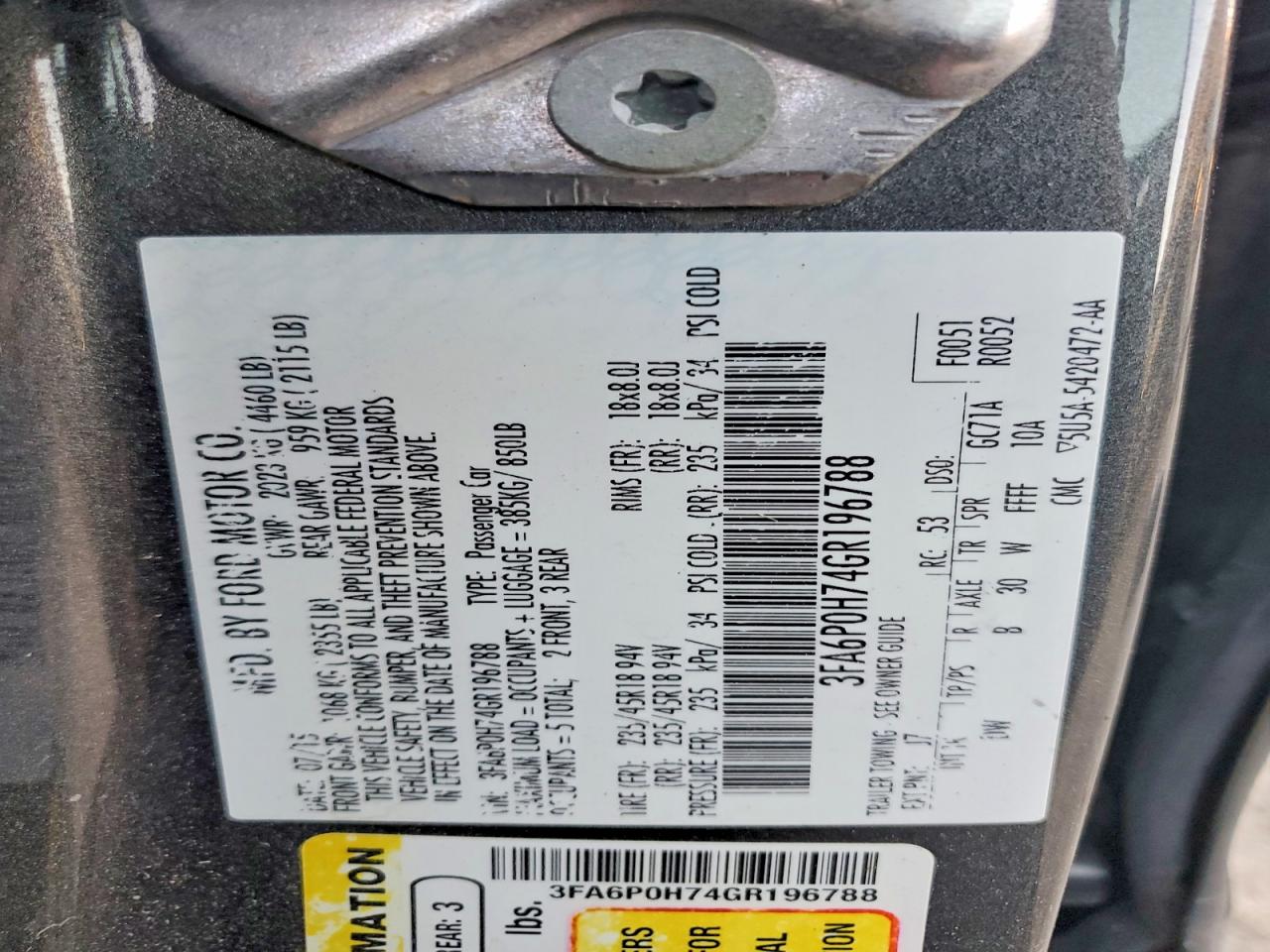 2016 FORD FUSION SE photo 12
