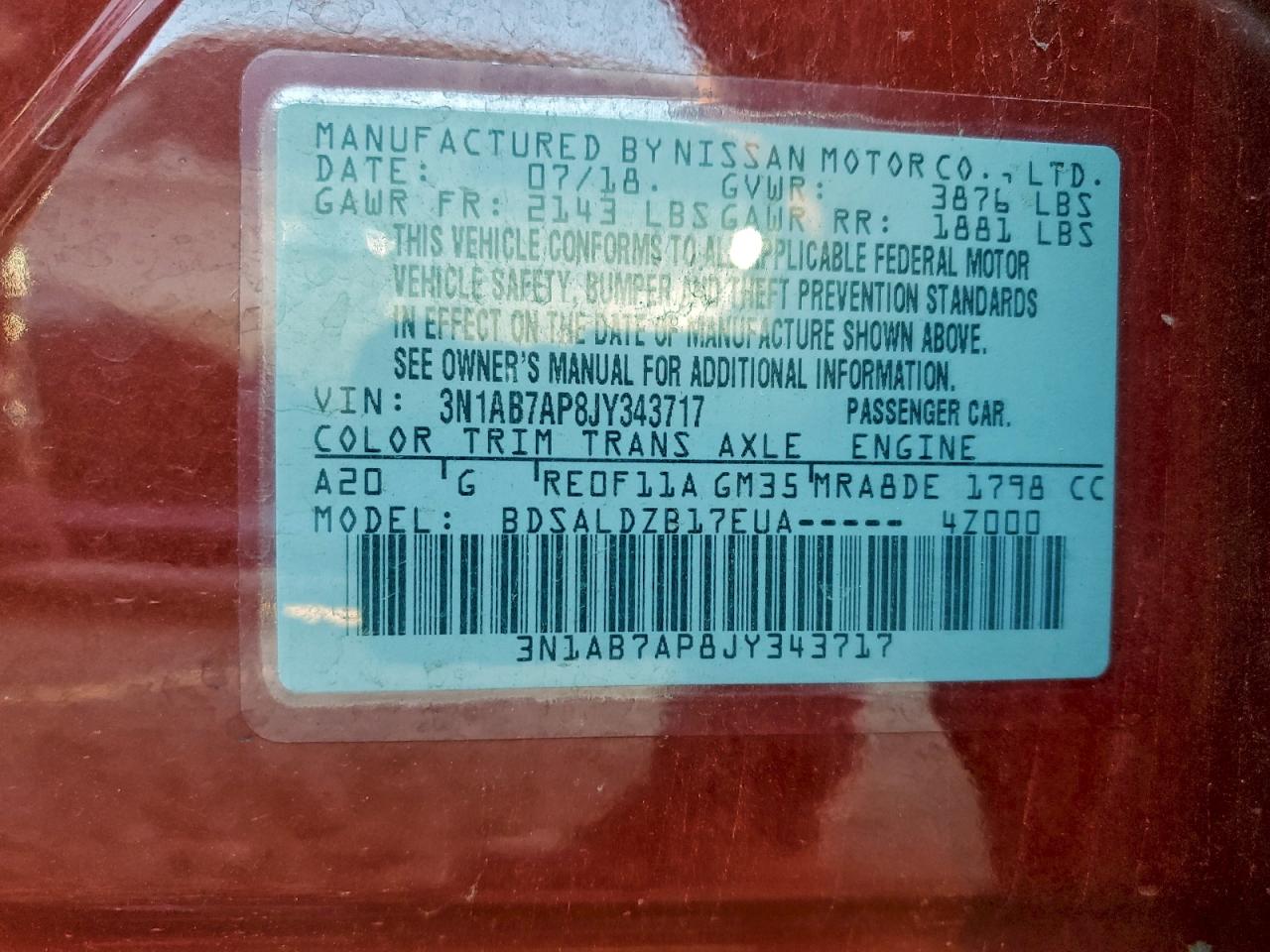2018 NISSAN SENTRA S photo 13