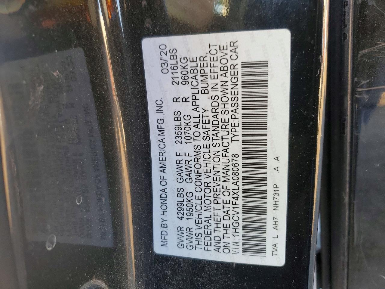 2020 HONDA ACCORD EX photo 13