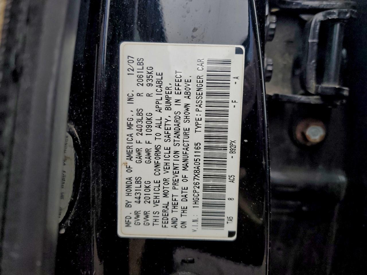 2008 HONDA ACCORD EX photo 12