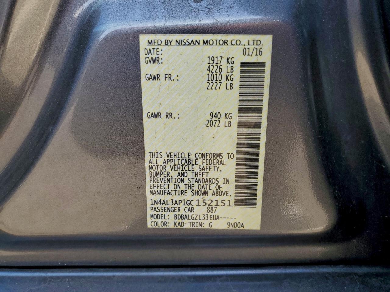2016 NISSAN ALTIMA 2.5 photo 12