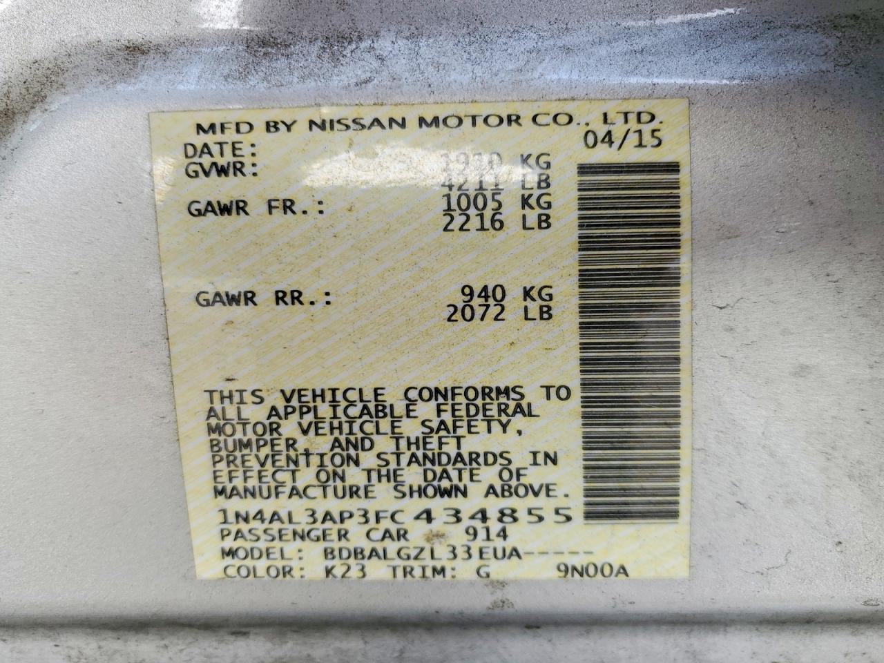 2015 NISSAN ALTIMA 2.5 photo 12