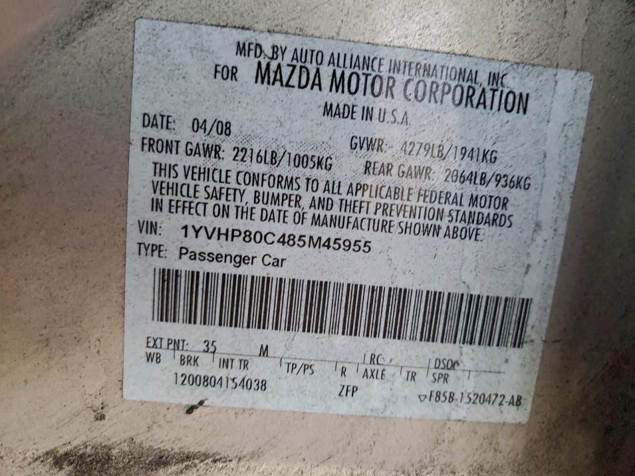 2008 MAZDA 6 I photo 12