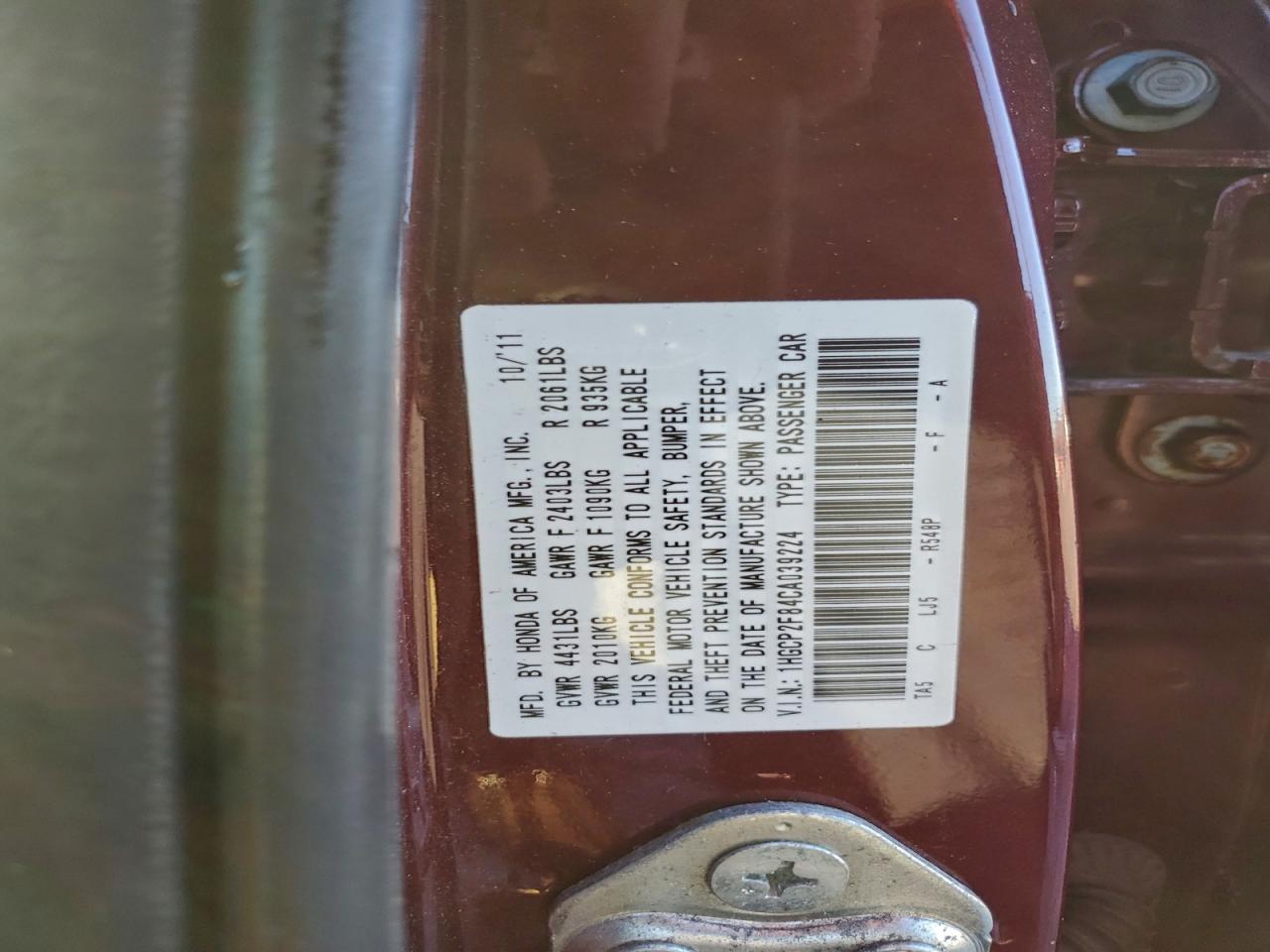 2012 HONDA ACCORD EXL photo 12