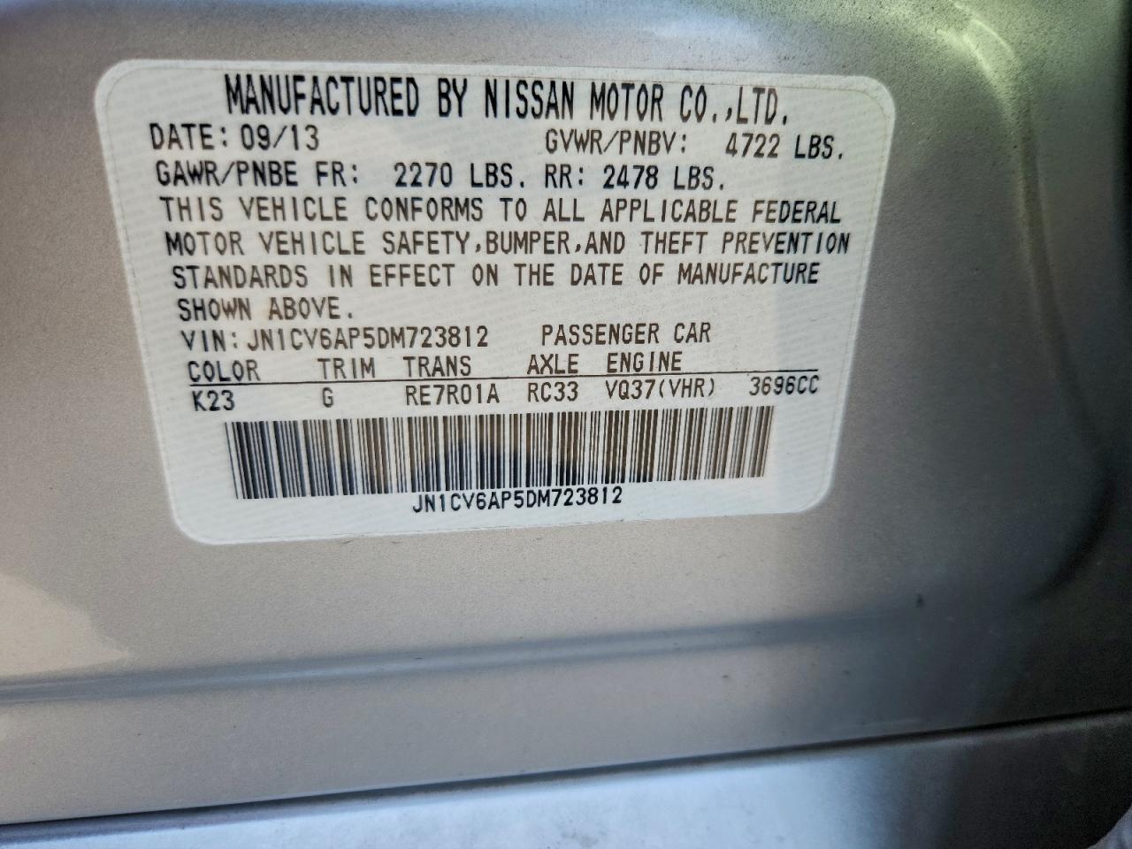 2013 INFINITI G37 BASE photo 12