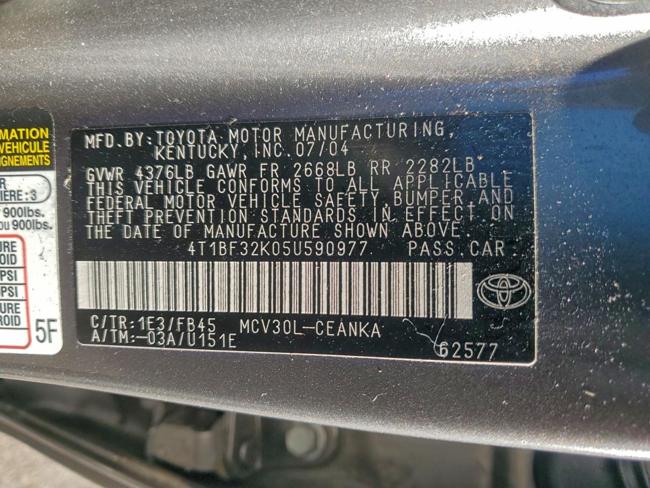 2005 TOYOTA CAMRY LE photo 23