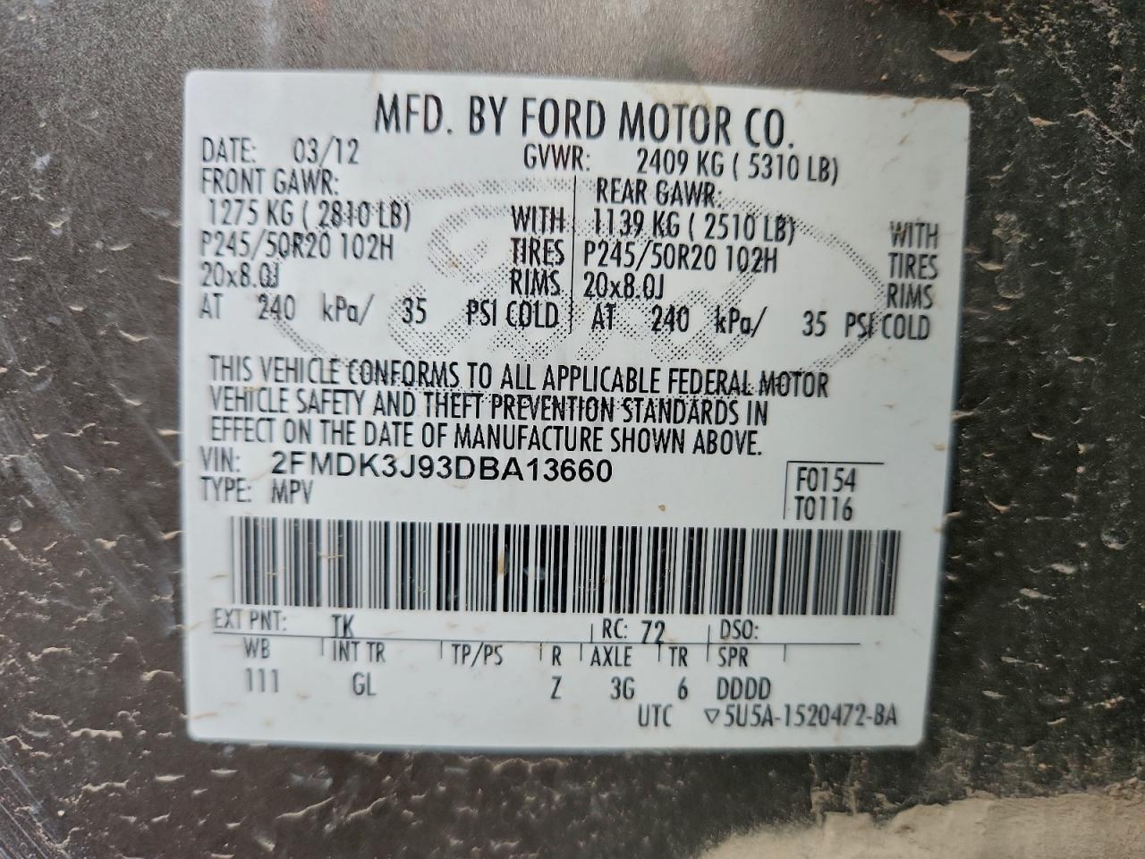 2013 FORD EDGE SEL photo 14