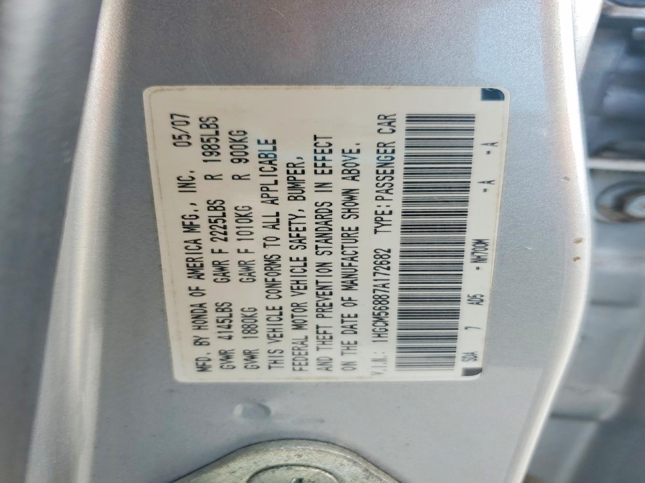 2007 HONDA ACCORD EX photo 23