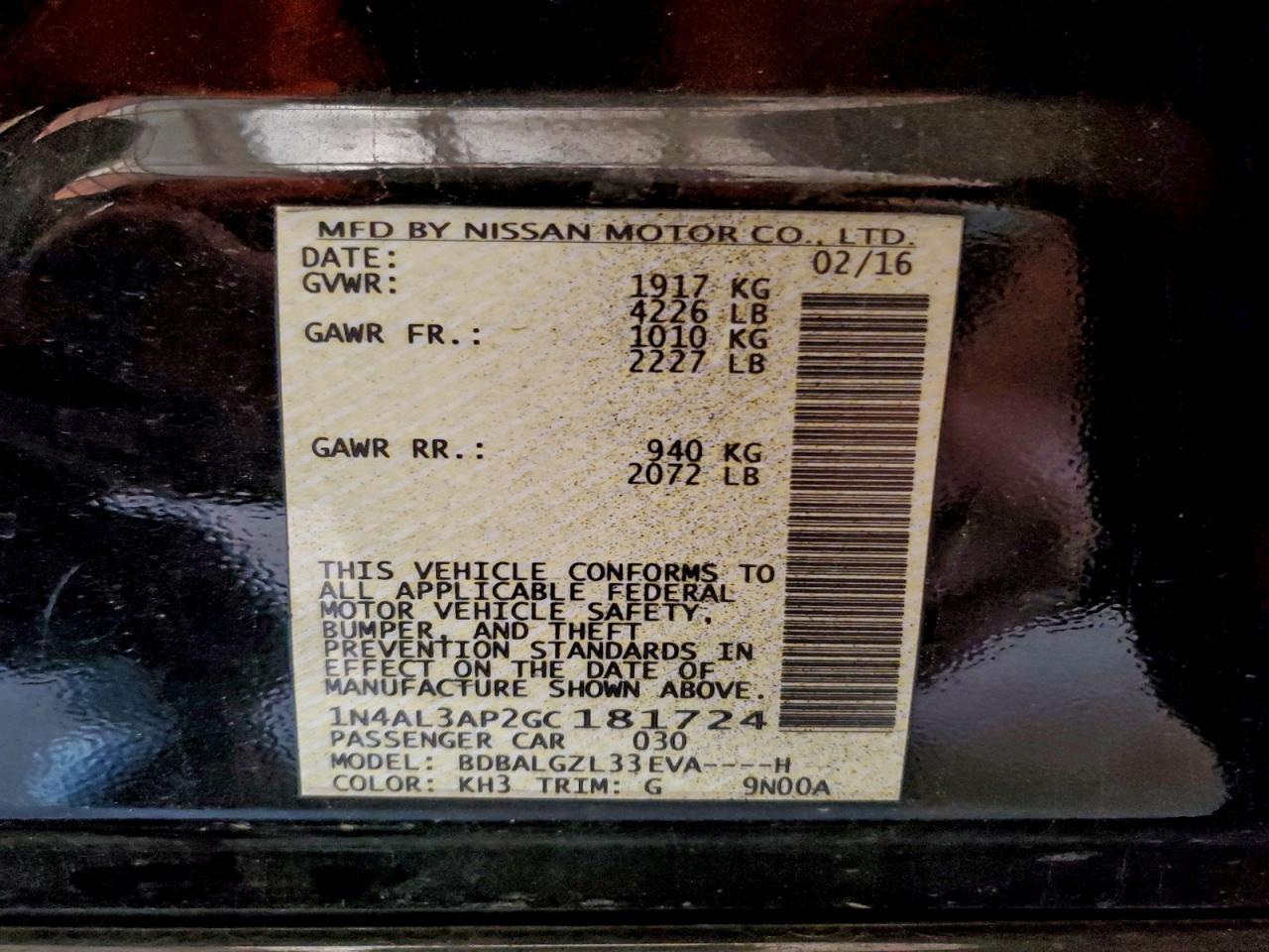 2016 NISSAN ALTIMA 2.5 photo 12