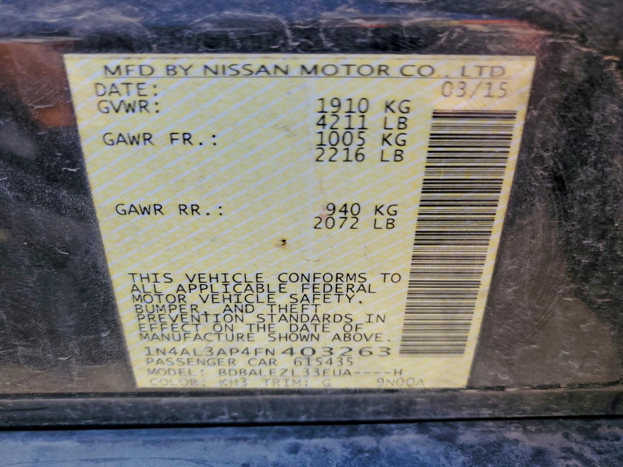 2015 NISSAN ALTIMA 2.5 photo 12