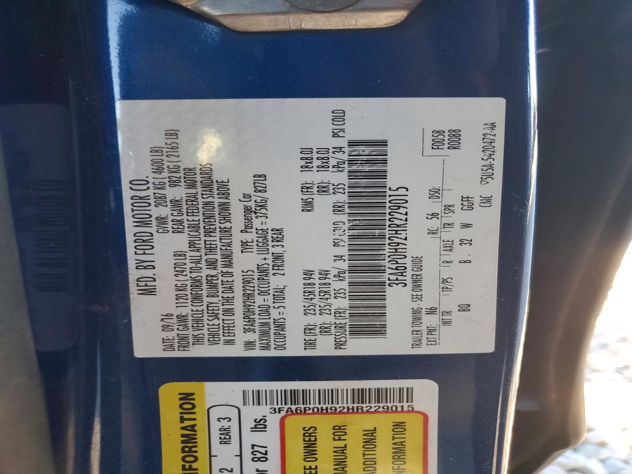2017 FORD FUSION SE photo 12