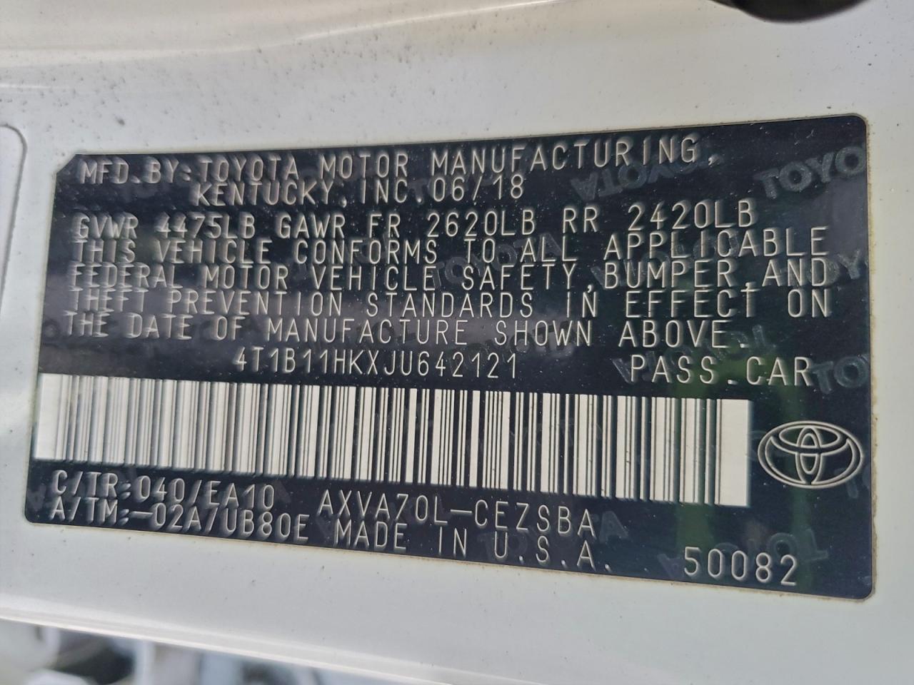 2018 TOYOTA CAMRY L photo 12
