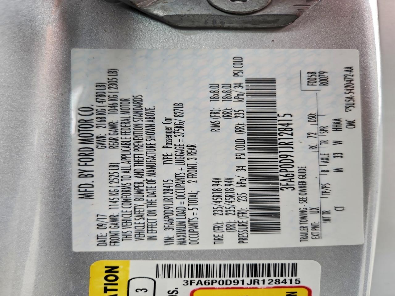 2018 FORD FUSION TITANIUM/PLATINUM photo 12