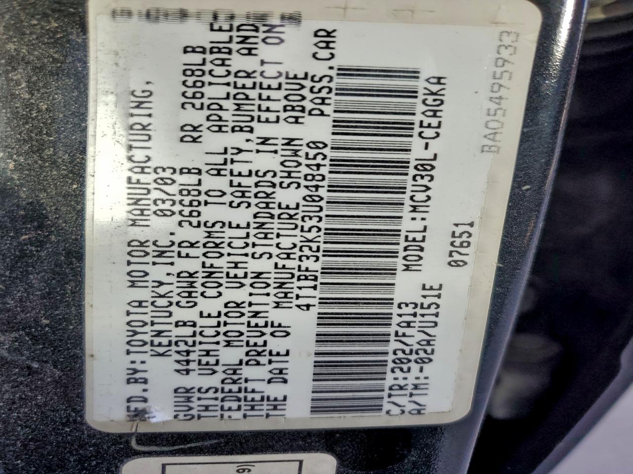 2003 TOYOTA CAMRY LE photo 13