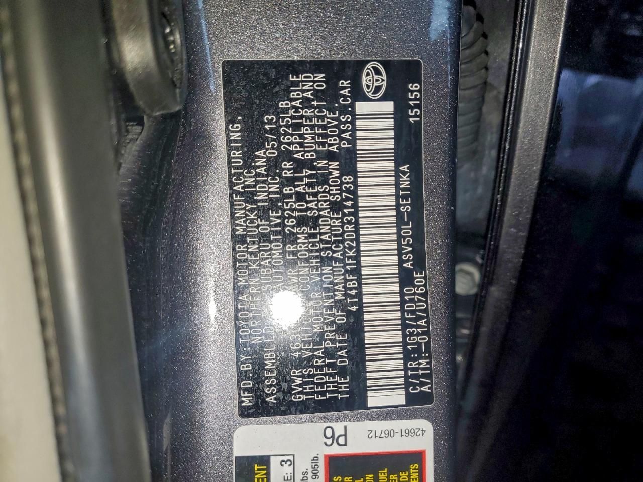 2013 TOYOTA CAMRY L photo 13