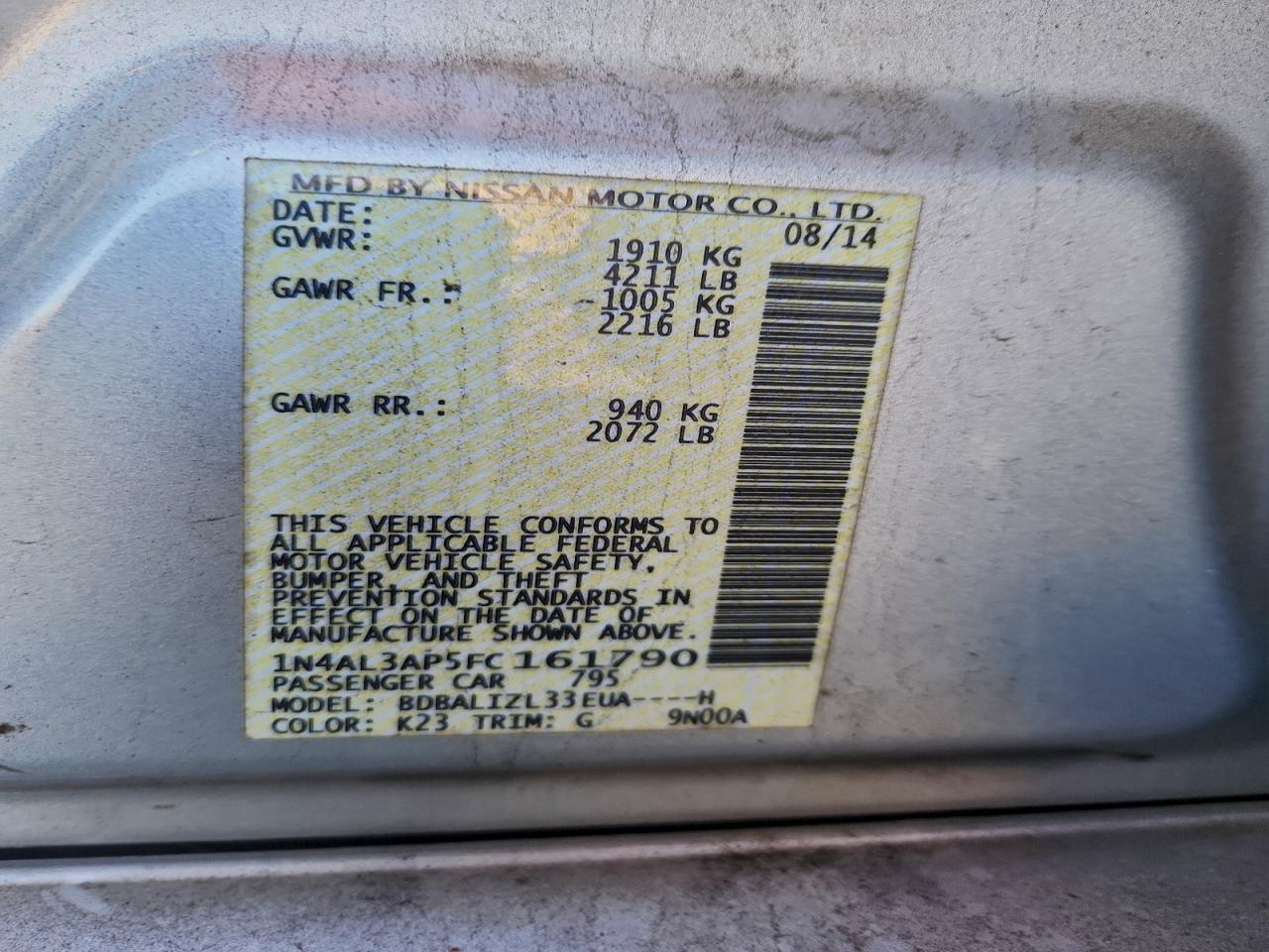 2015 NISSAN ALTIMA 2.5 photo 12