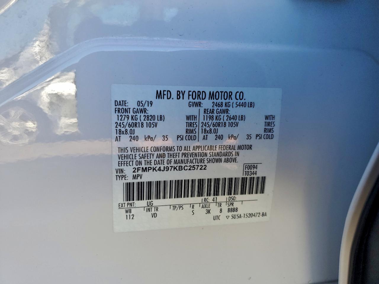 2019 FORD EDGE SEL photo 12
