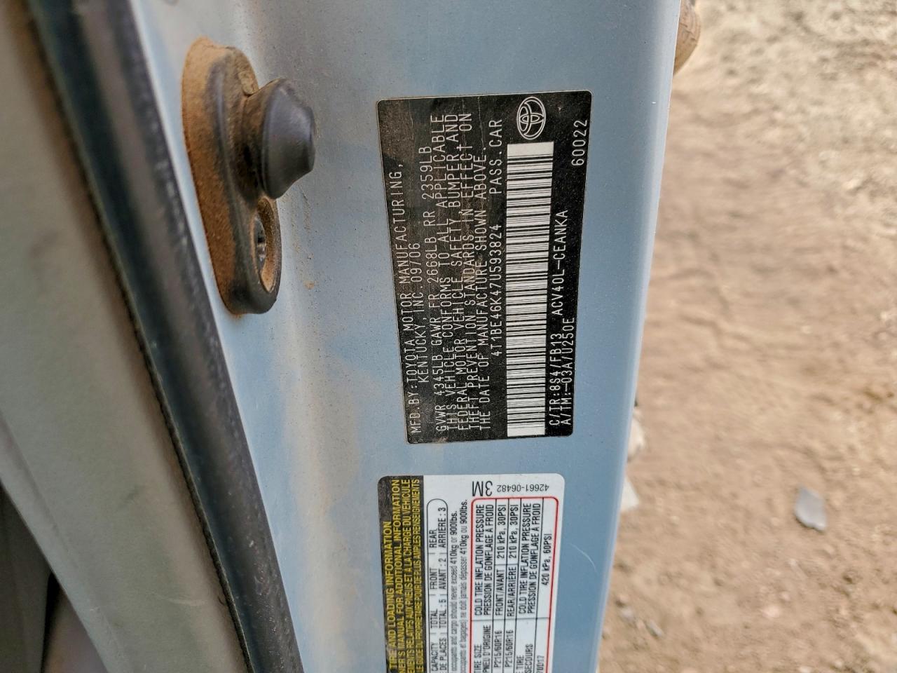 2007 TOYOTA CAMRY CE photo 12