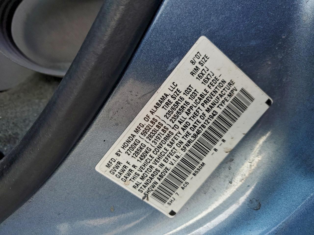 2007 HONDA ODYSSEY EX photo 14