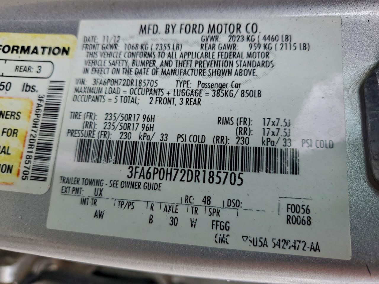 2013 FORD FUSION SE photo 12